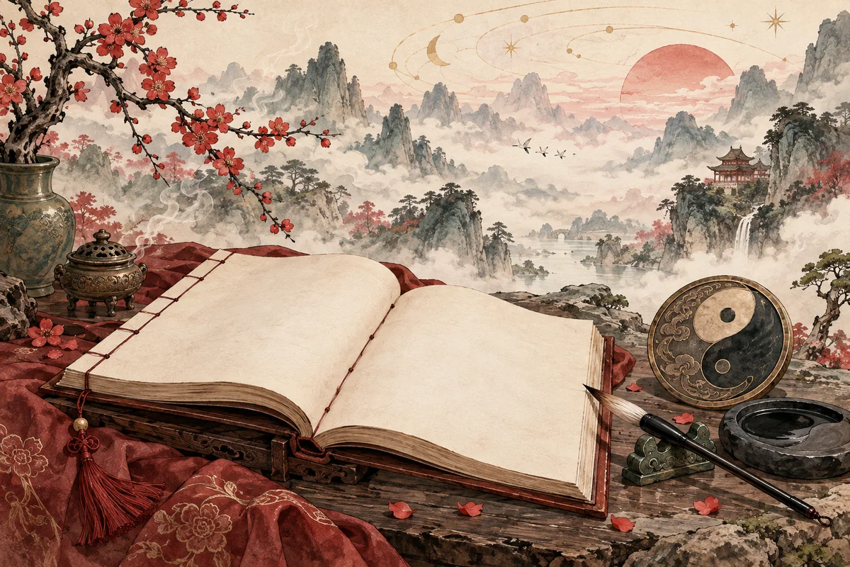 書卷、筆墨、陰陽意象與水墨山巒